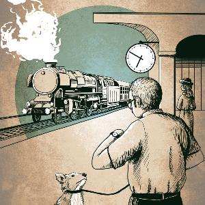 Illustration: Eine Person am Bahnhof vergleicht ihre Armbanduhr mit der Bahnhofsuhr