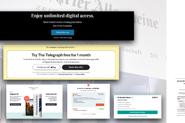 Paywalls of various online newsrooms.