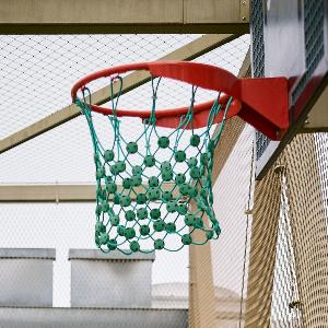 Prof. Jeanine Grütter under a basketball hoop