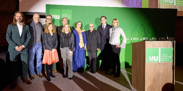 LMU President Matthias Tschöp and his vice presidents at the 2025 welcome event for first-year students