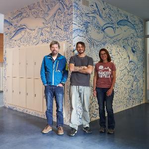 Herwig Stibor, Dean of the Faculty of Biology; artist Javier Espinosa; and LMU Professor Annika Guse