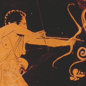 Griechische Vasenmalerei aus dem 5. Jahrhundert vor Christus: Odysseus tötet die Freier