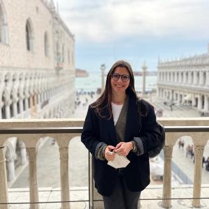 Student Annalisa Musola in front of St. Mark´s Square in Venice, Italy.