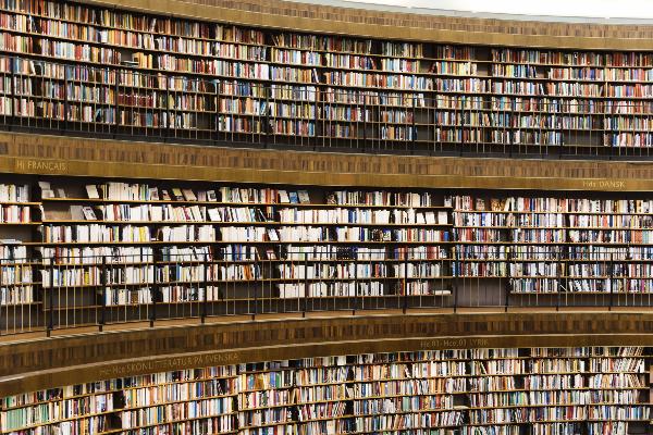 Shelves full of books in a library