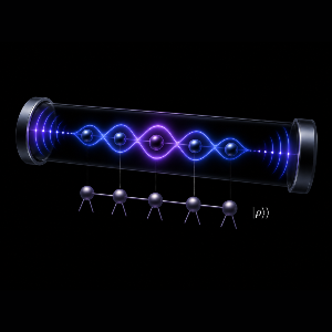 Illustration of a driven quantum mechanical system in which a specific low-energy state is excited by an external field