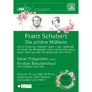 Event poster featuring portraits and pink flowers.