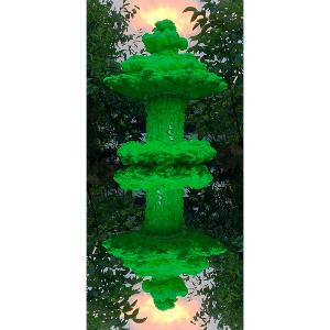 Kunstwerk eines grünen Atompilzes.