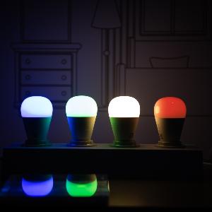 Smart light bulbs in a row shine brightly