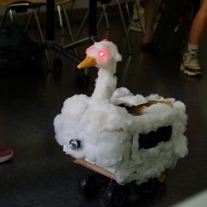 A robot shaped like a goose