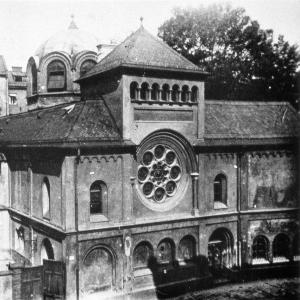 You can see the synagogue designed by August Exter, which was destroyed in the so-called Night of Broken Class in 1938..