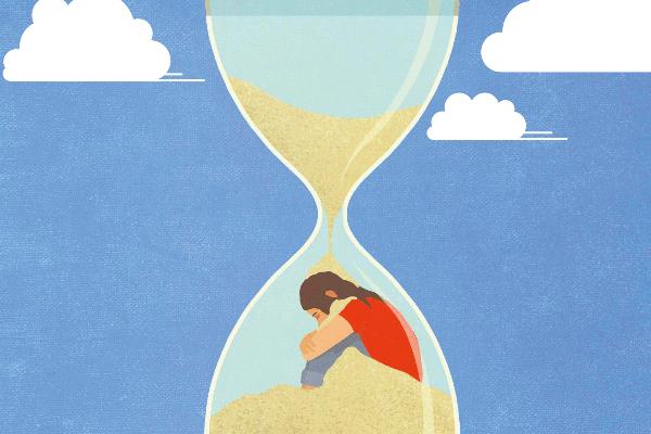 Zeichnung: Mensch in einer Sanduhr | © MaltexMueller/imago-images Zeichnung: Mensch in einer Sanduhr