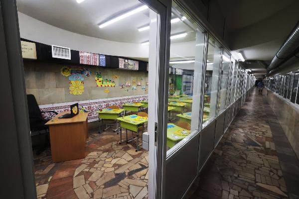 A classroom for offline learning in the Kharkiv subway in north-eastern Ukraine