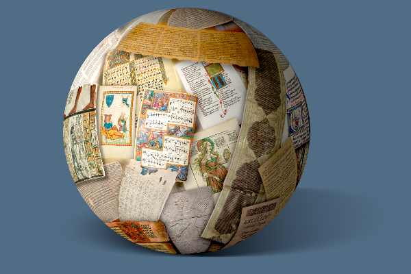 A globe made of text