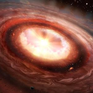 Simulation, wie aus einer Gas-und Staubscheibe Planeten entstehen können