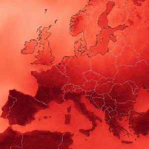 Europakarte: Rotfärbung zeigt die Steigerung der jährlichen Maximaltemperatur bei 3°C Globaler Erwärmung an